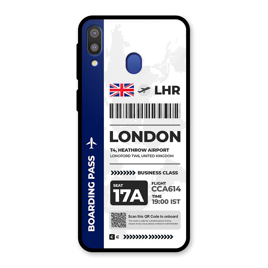 International Boarding Pass London Glass Back Case for Galaxy M20