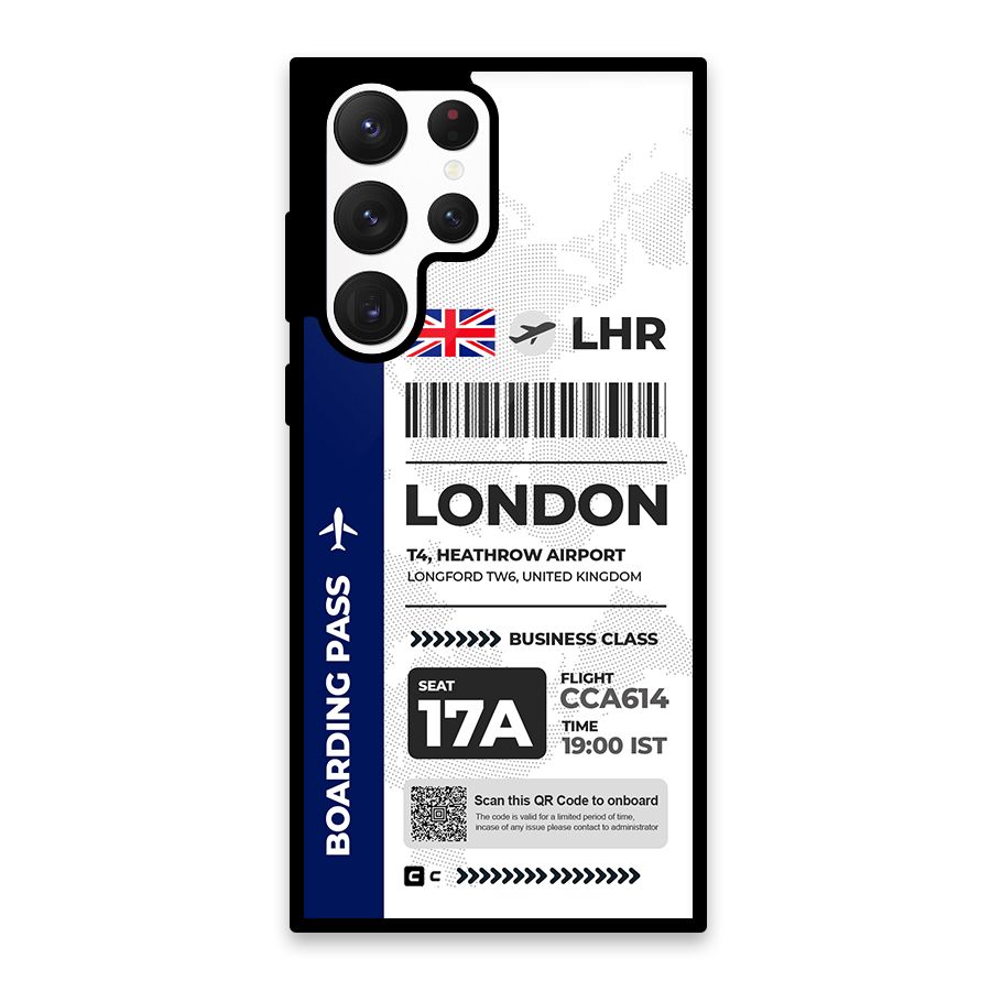 International Boarding Pass London Glass Back Case for Galaxy S22 Ultra 5G