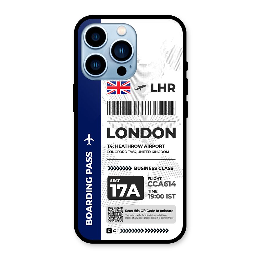 International Boarding Pass London Glass Back Case for iPhone 13 Pro