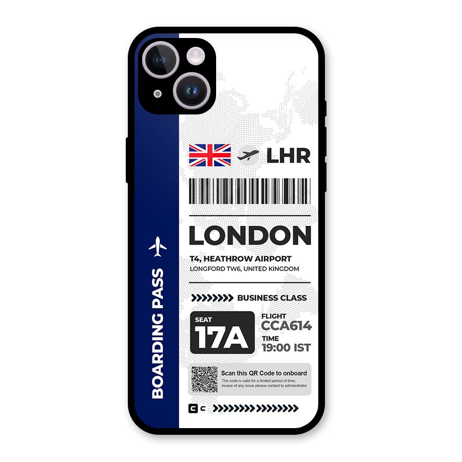 International Boarding Pass London Glass Back Case for iPhone 14 Plus