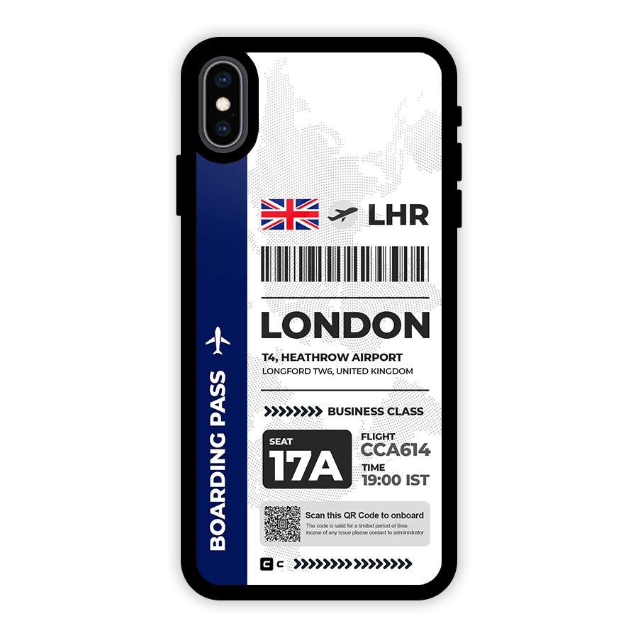 International Boarding Pass London Glass Back Case for iPhone XS Max