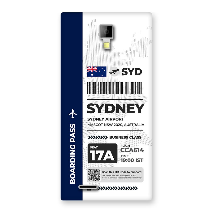International Boarding Pass Sydney Back Case for Canvas Xpress A99