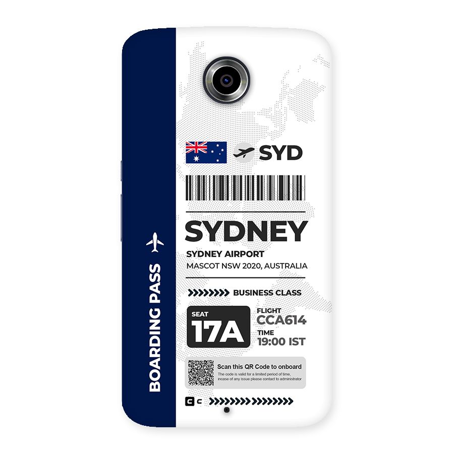 International Boarding Pass Sydney Back Case for Google Nexus 6