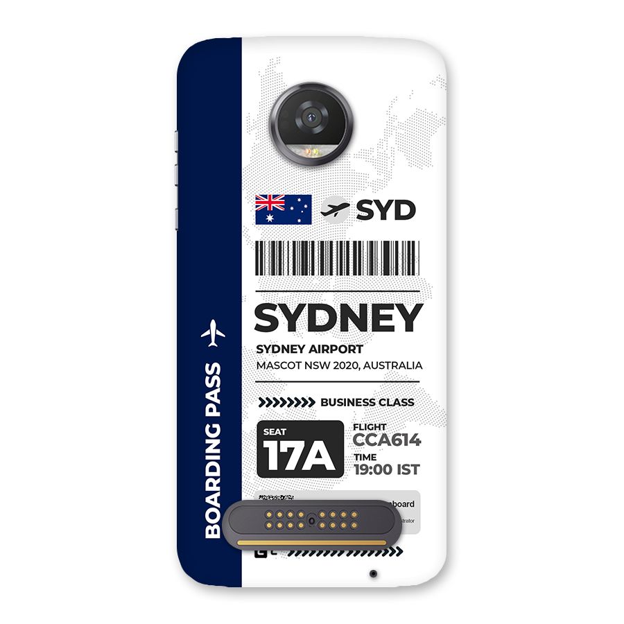 International Boarding Pass Sydney Back Case for Moto Z2 Play