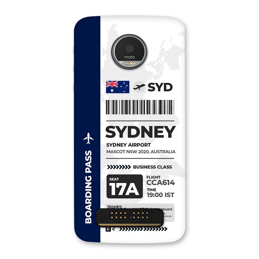 International Boarding Pass Sydney Back Case for Moto Z Play