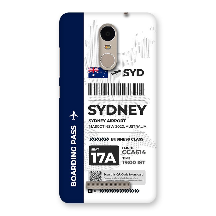 International Boarding Pass Sydney Back Case for Redmi Note 3