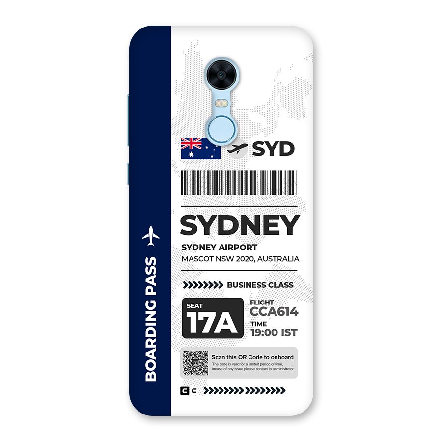 International Boarding Pass Sydney Back Case for Redmi Note 5