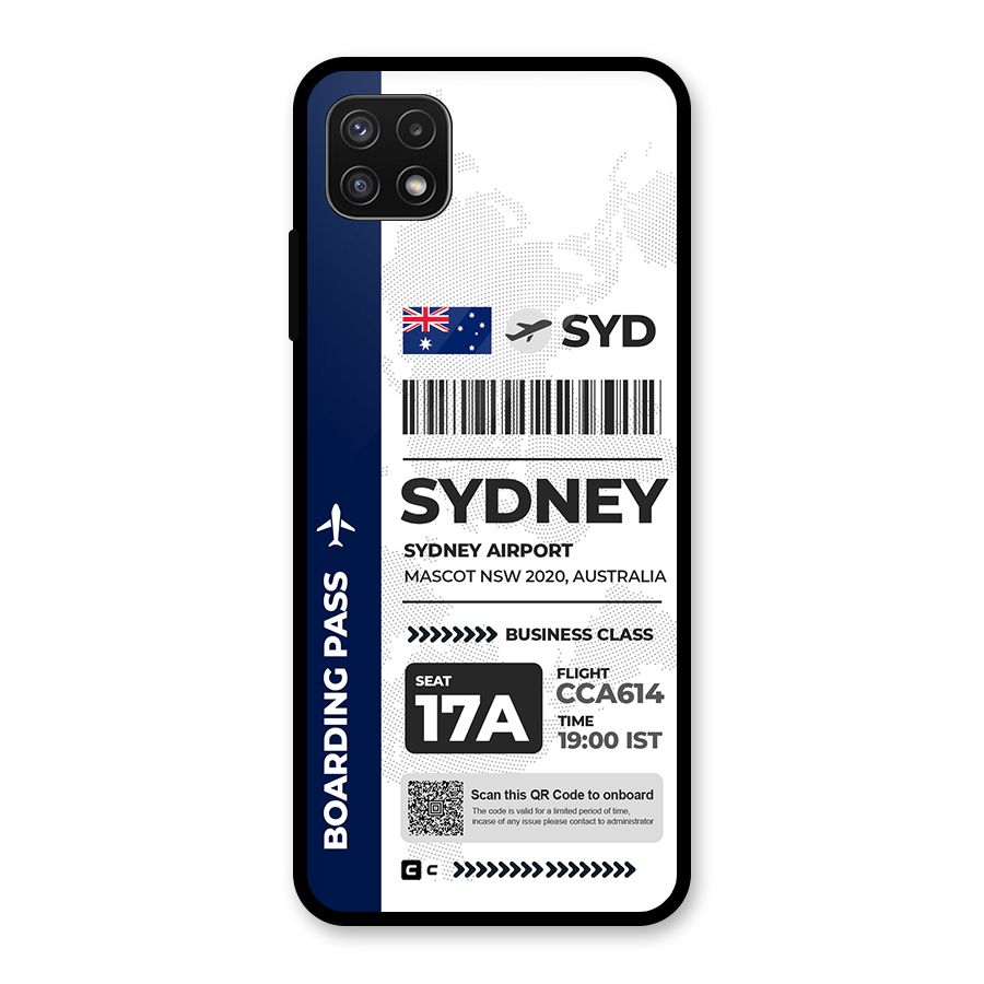 International Boarding Pass Sydney Glass Back Case for Galaxy A22 5G