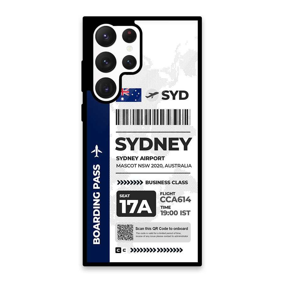 International Boarding Pass Sydney Glass Back Case for Galaxy S22 Ultra 5G