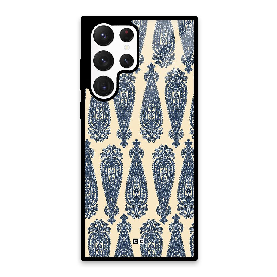 Kalamkari Design Glass Back Case for Galaxy S22 Ultra 5G