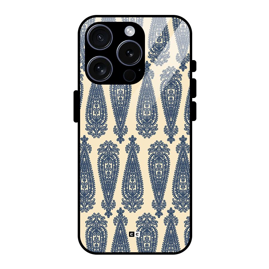 Kalamkari Design Glass Back Case for iPhone 15 Pro