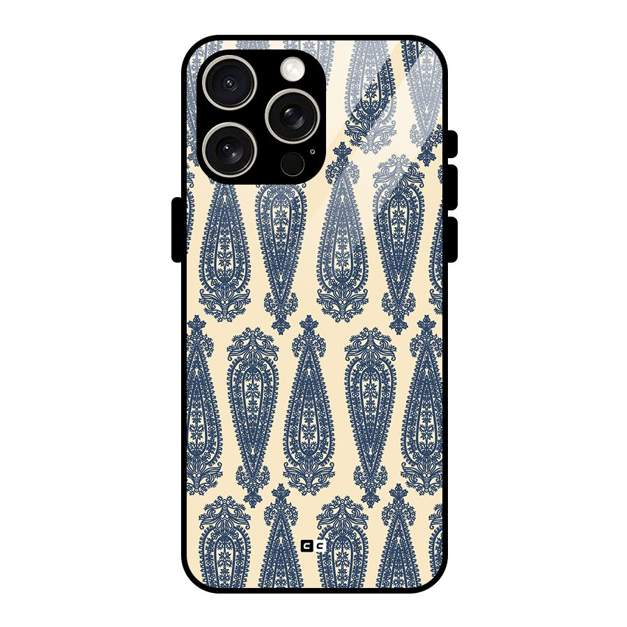 Kalamkari Design Glass Back Case for iPhone 15 Pro Max