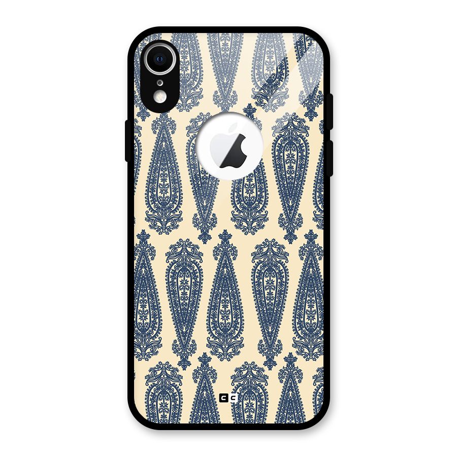 Kalamkari Design Glass Back Case for iPhone XR Logo Cut