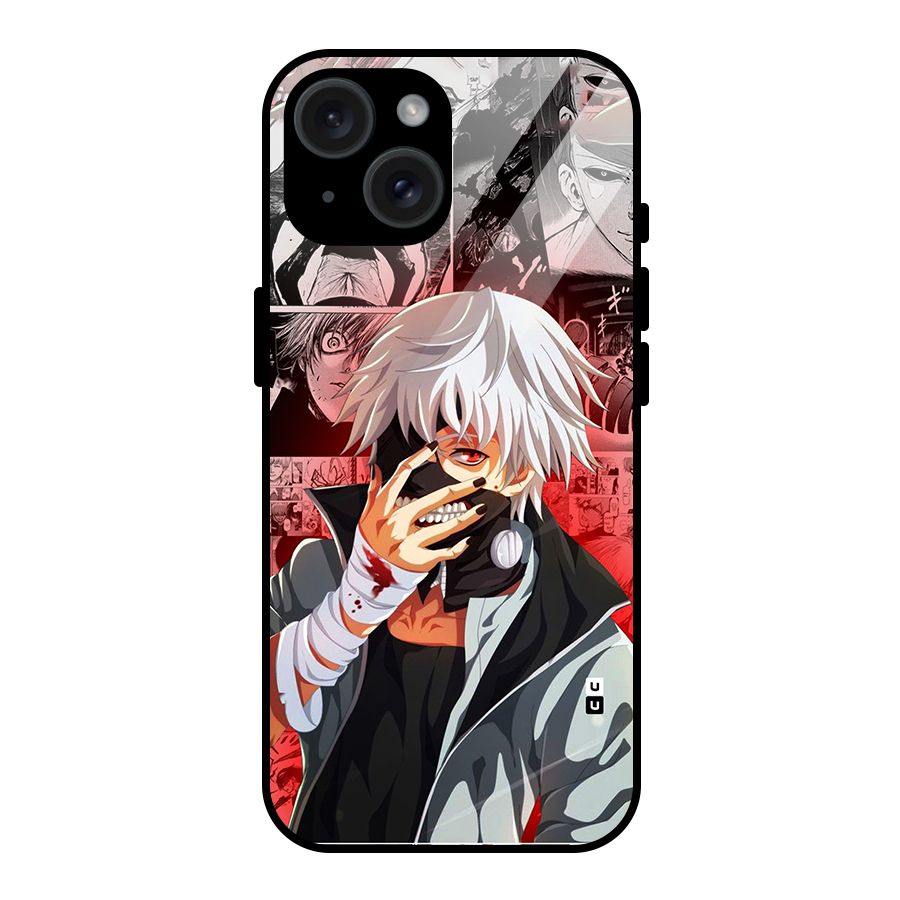 Kaneki Ken Manga Style Glass Back Case for iPhone 15