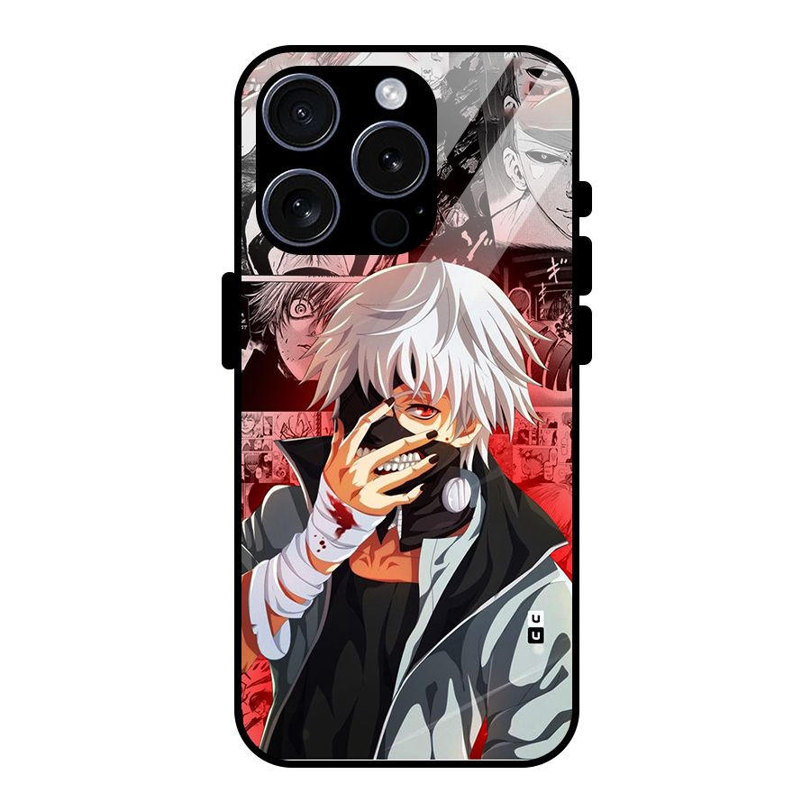 Kaneki Ken Manga Style Glass Back Case for iPhone 15 Pro