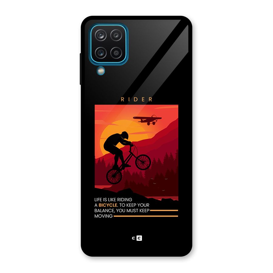 Keep Moving Rider Glass Back Case for Galaxy A12