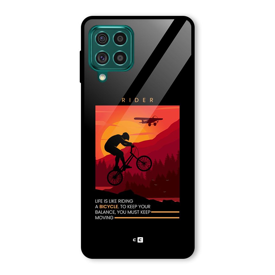 Keep Moving Rider Glass Back Case for Galaxy F62