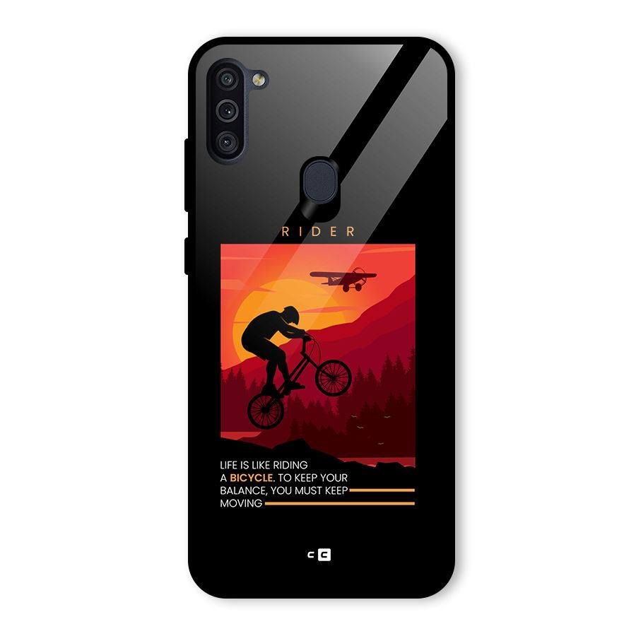 Keep Moving Rider Glass Back Case for Galaxy M11