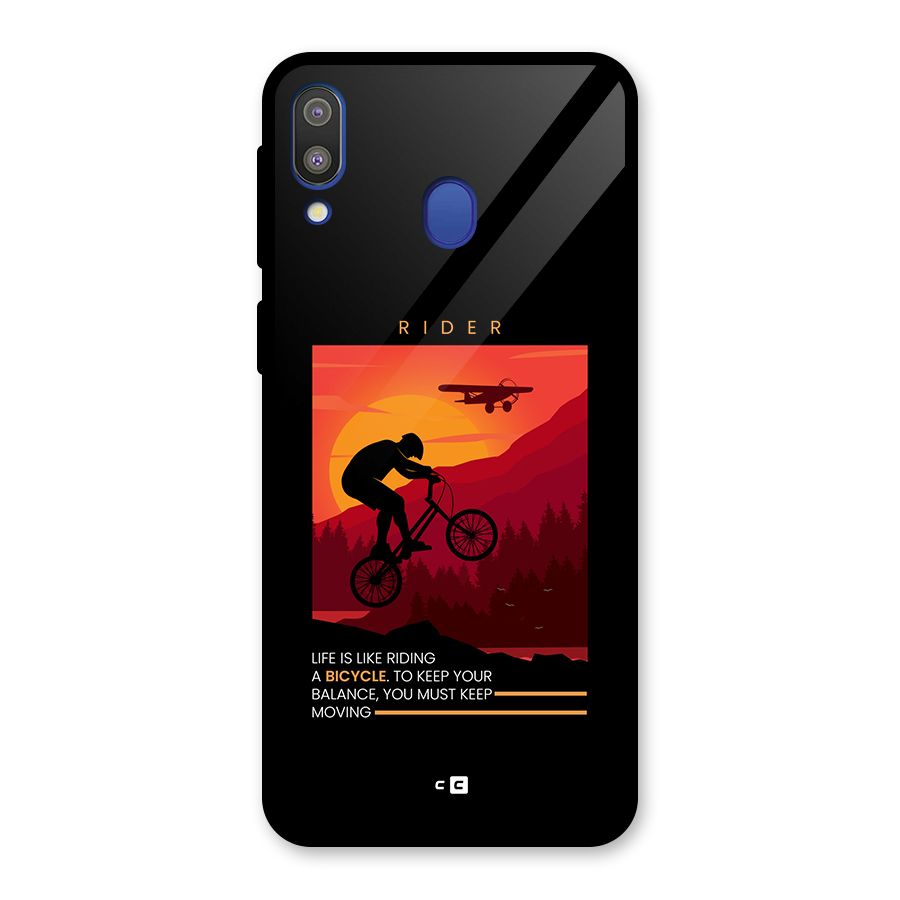 Keep Moving Rider Glass Back Case for Galaxy M20
