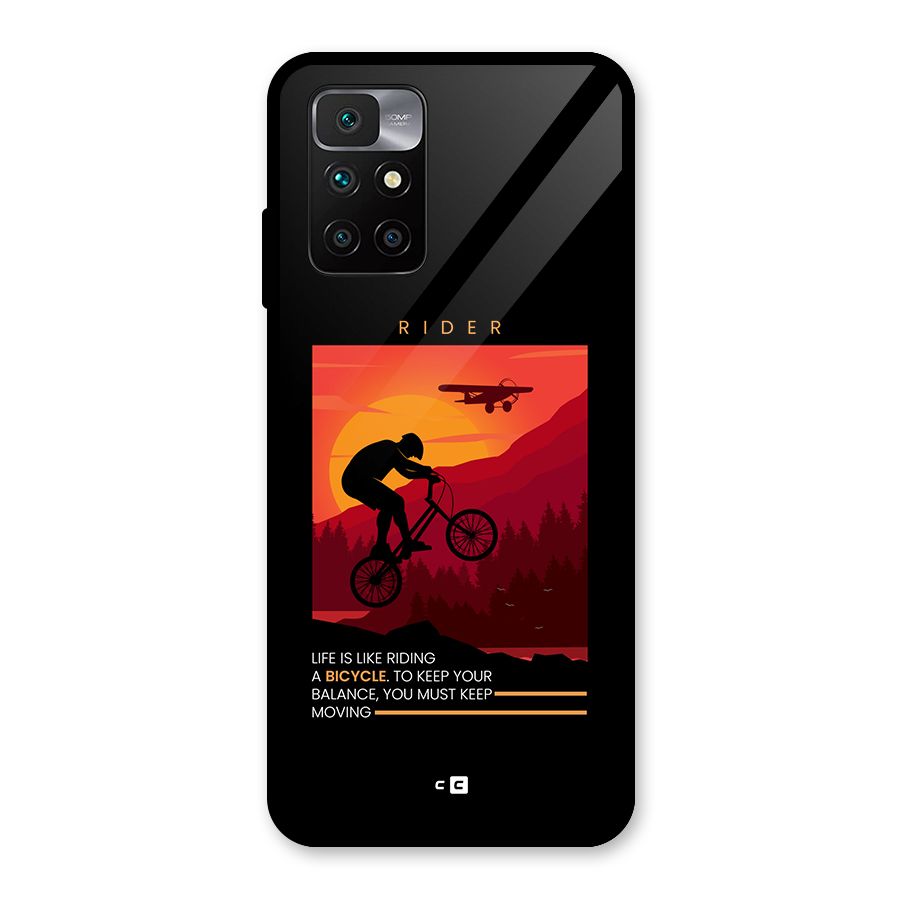 Keep Moving Rider Glass Back Case for Redmi 10 Prime