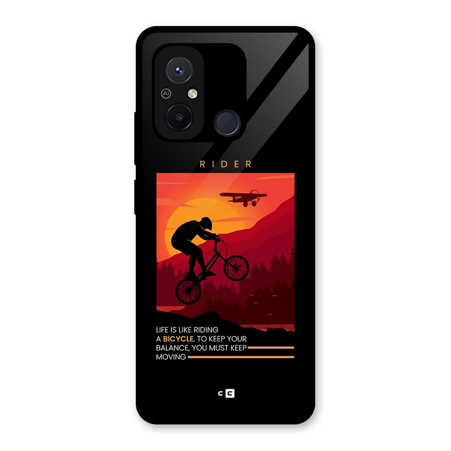 Keep Moving Rider Glass Back Case for Redmi 12C