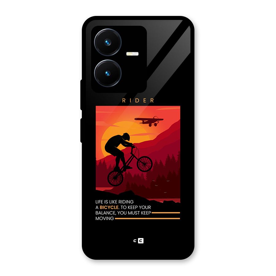 Keep Moving Rider Glass Back Case for Vivo Y22s