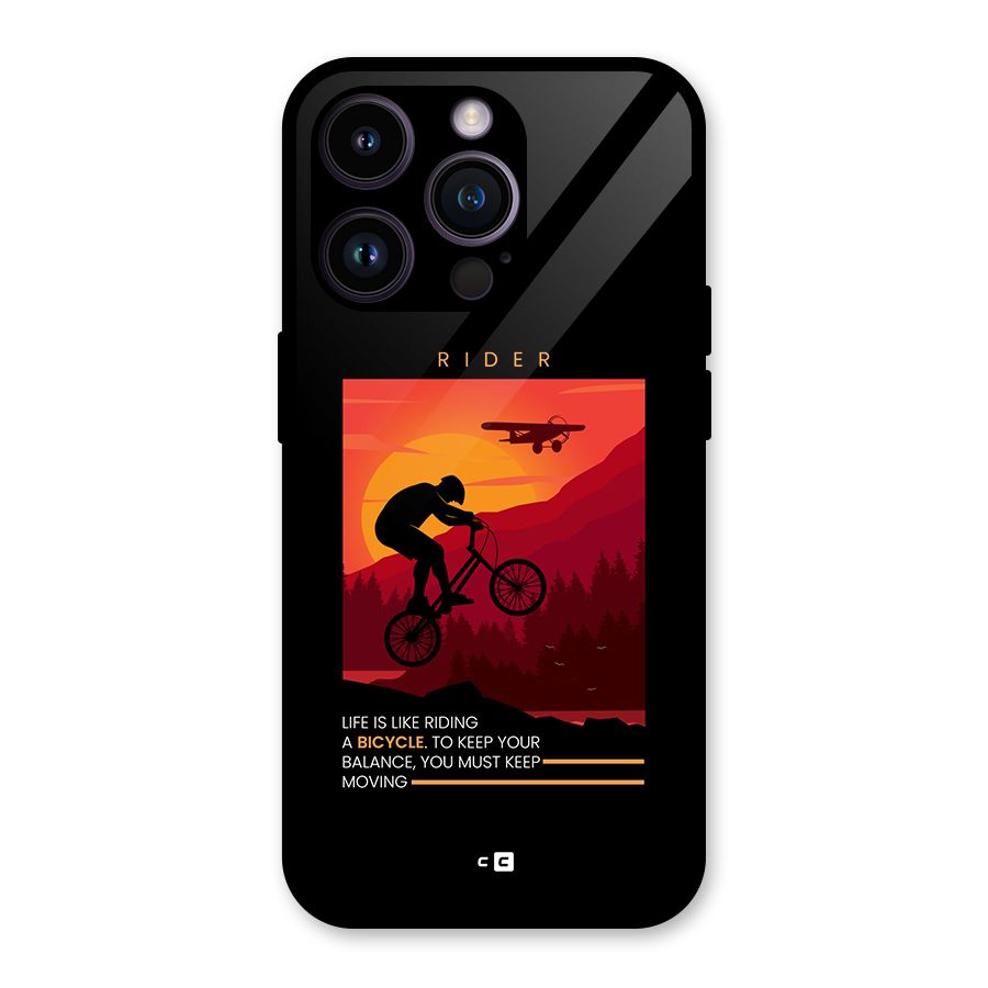 Keep Moving Rider Glass Back Case for iPhone 14 Pro