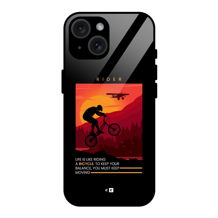 Keep Moving Rider Glass Back Case for iPhone 15
