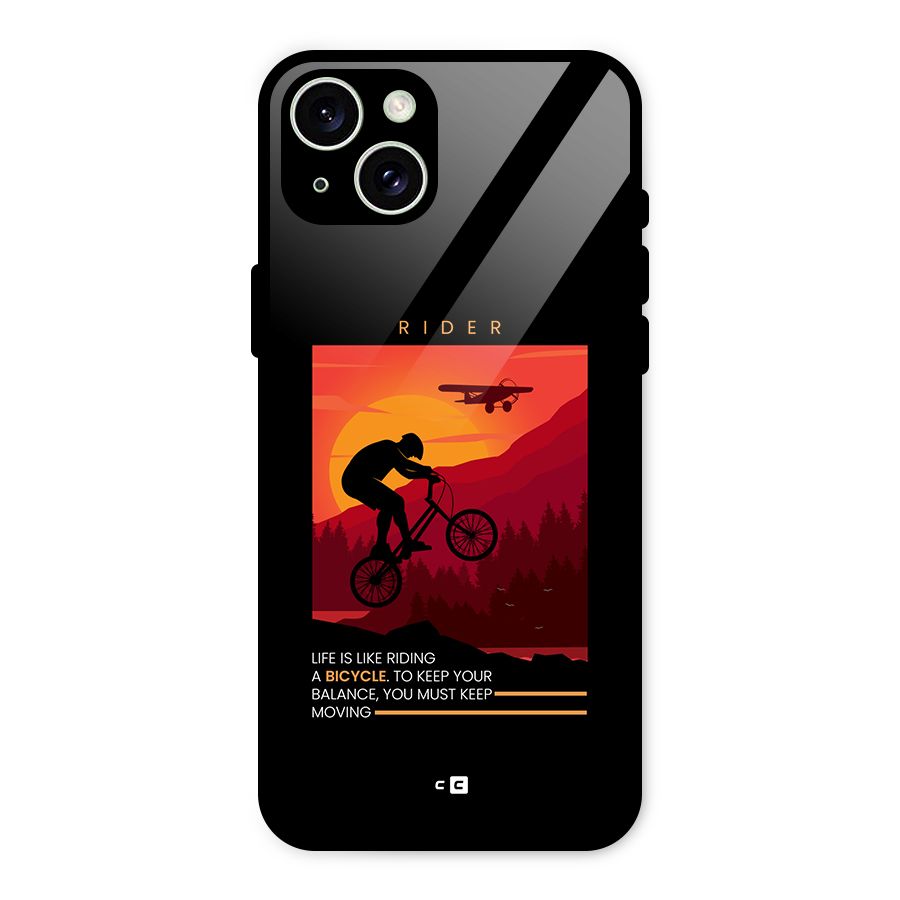 Keep Moving Rider Glass Back Case for iPhone 15 Plus