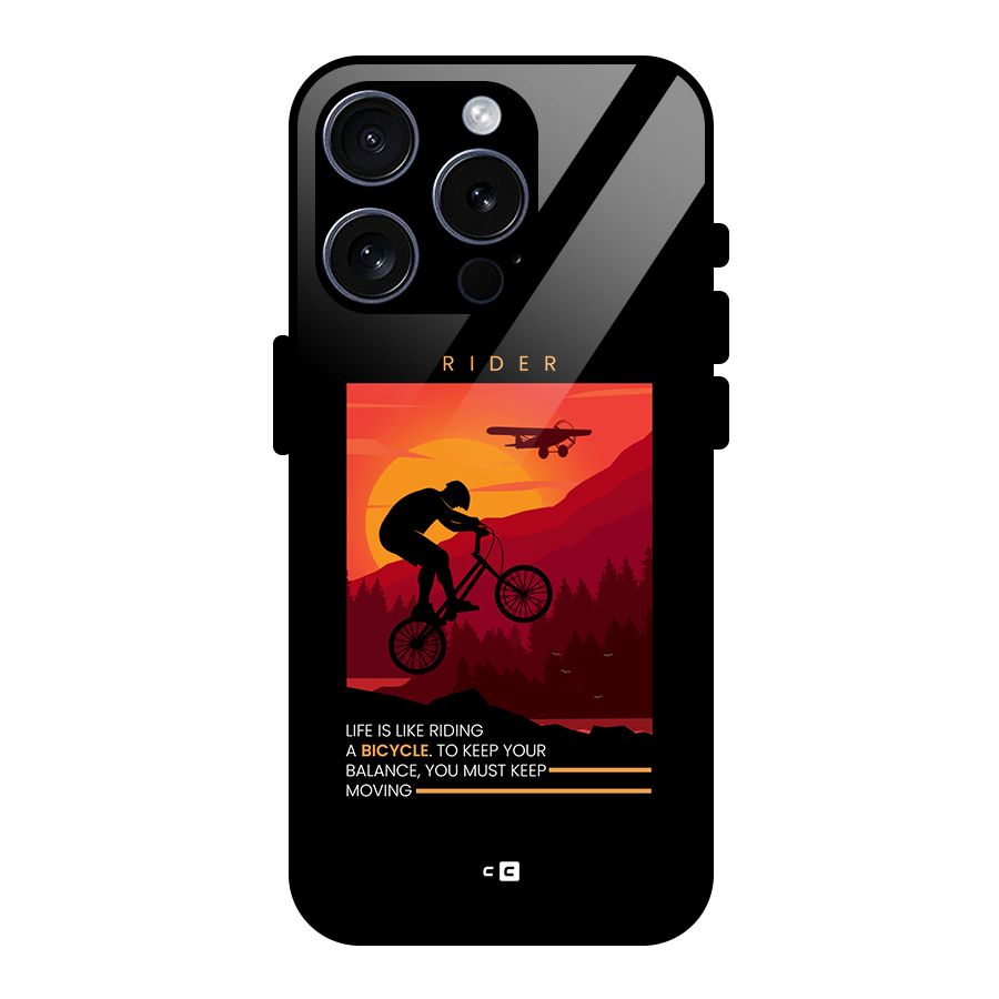 Keep Moving Rider Glass Back Case for iPhone 15 Pro