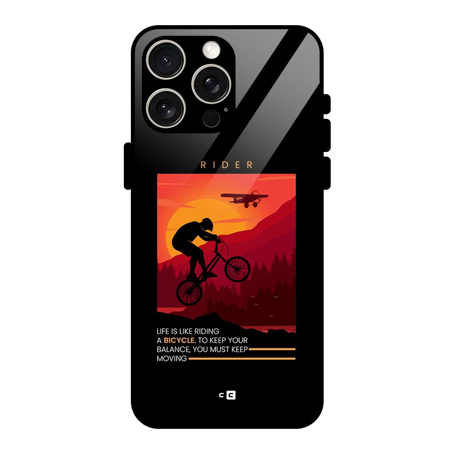 Keep Moving Rider Glass Back Case for iPhone 15 Pro Max