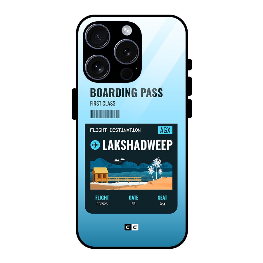 Lakshadweep Boarding Pass Glass Back Case for iPhone 15 Pro