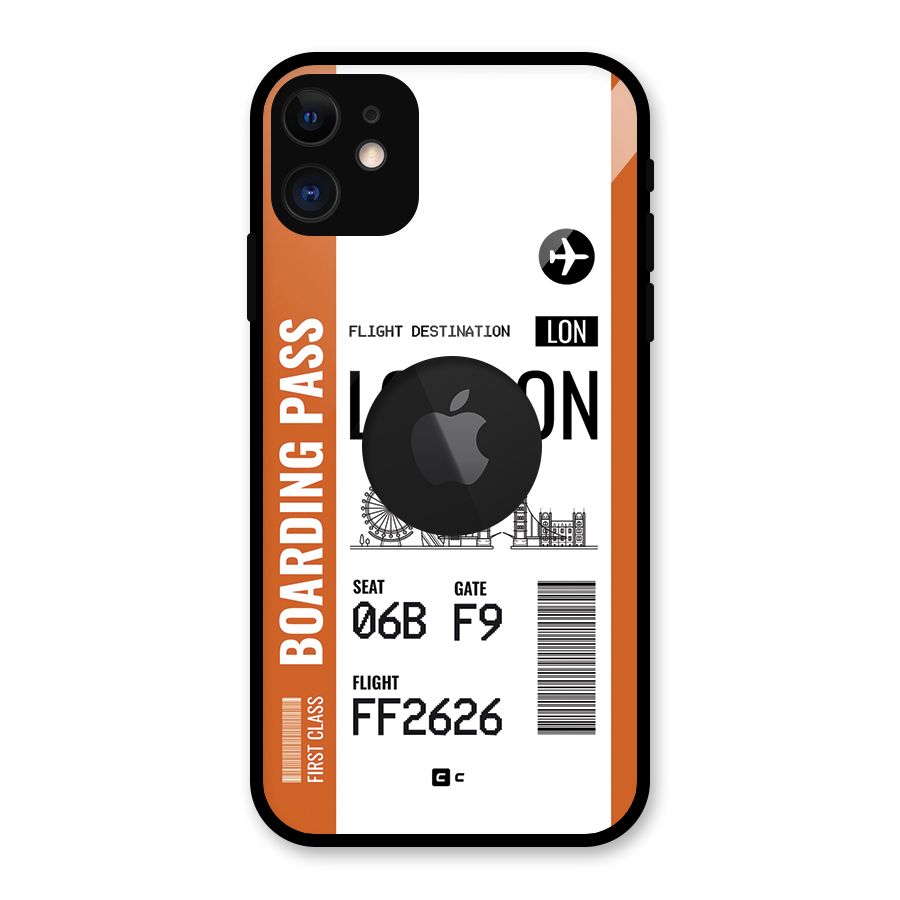 London Boarding Pass Glass Back Case for iPhone 11 Logo Cut