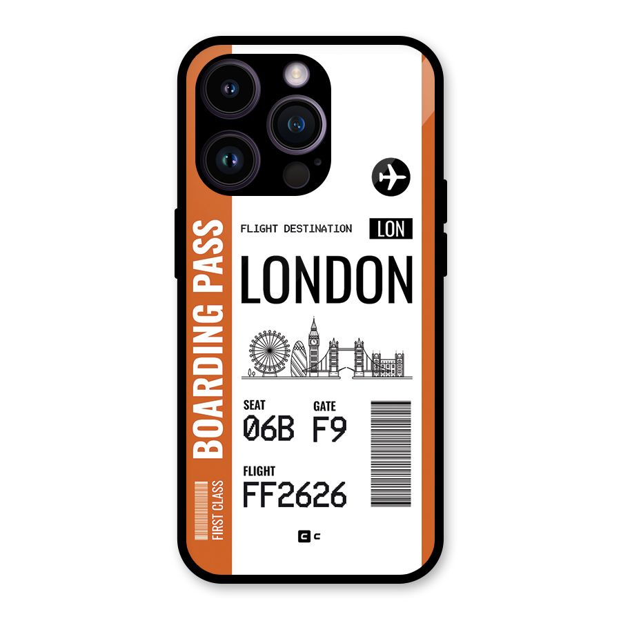 London Boarding Pass Glass Back Case for iPhone 14 Pro