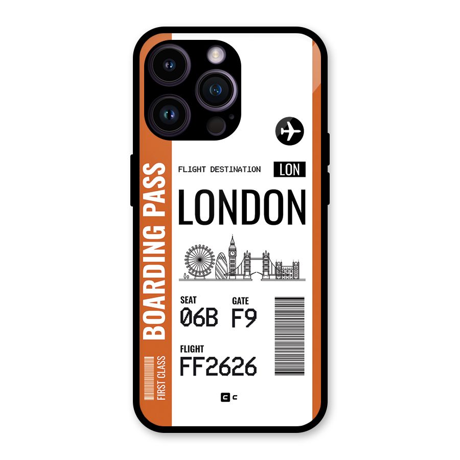London Boarding Pass Glass Back Case for iPhone 14 Pro Max