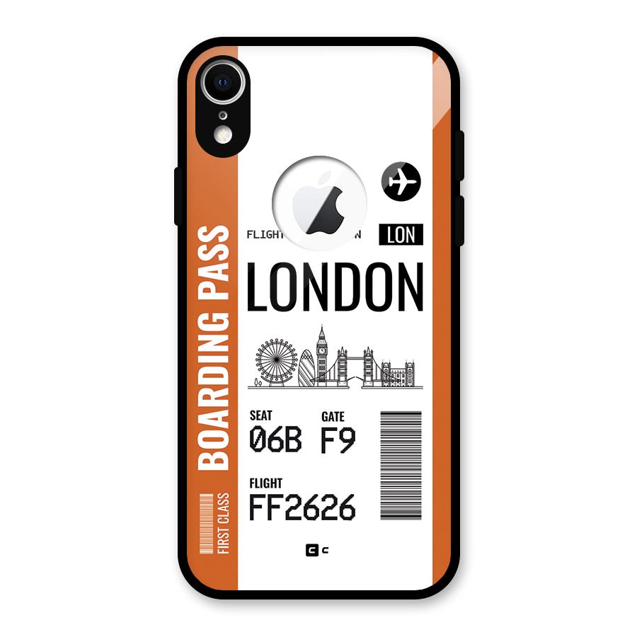London Boarding Pass Glass Back Case for iPhone XR Logo Cut