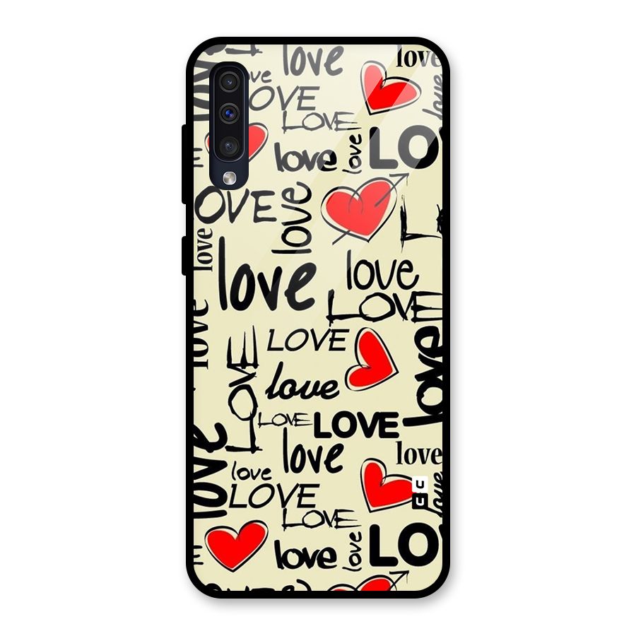 Love Hearts Pattern Glass Back Case for Galaxy A30s