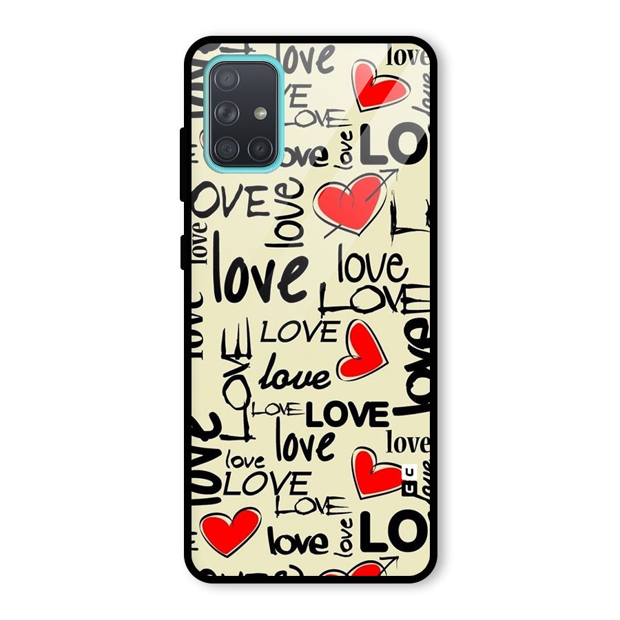 Love Hearts Pattern Glass Back Case for Galaxy A71