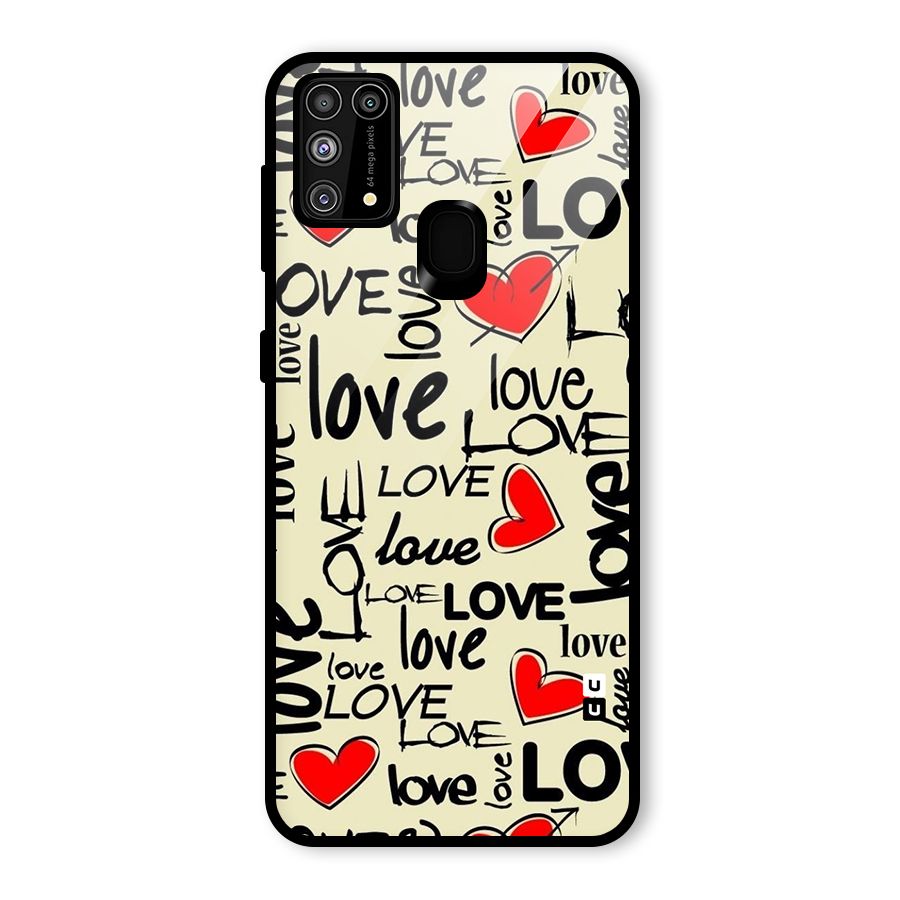 Love Hearts Pattern Glass Back Case for Galaxy F41
