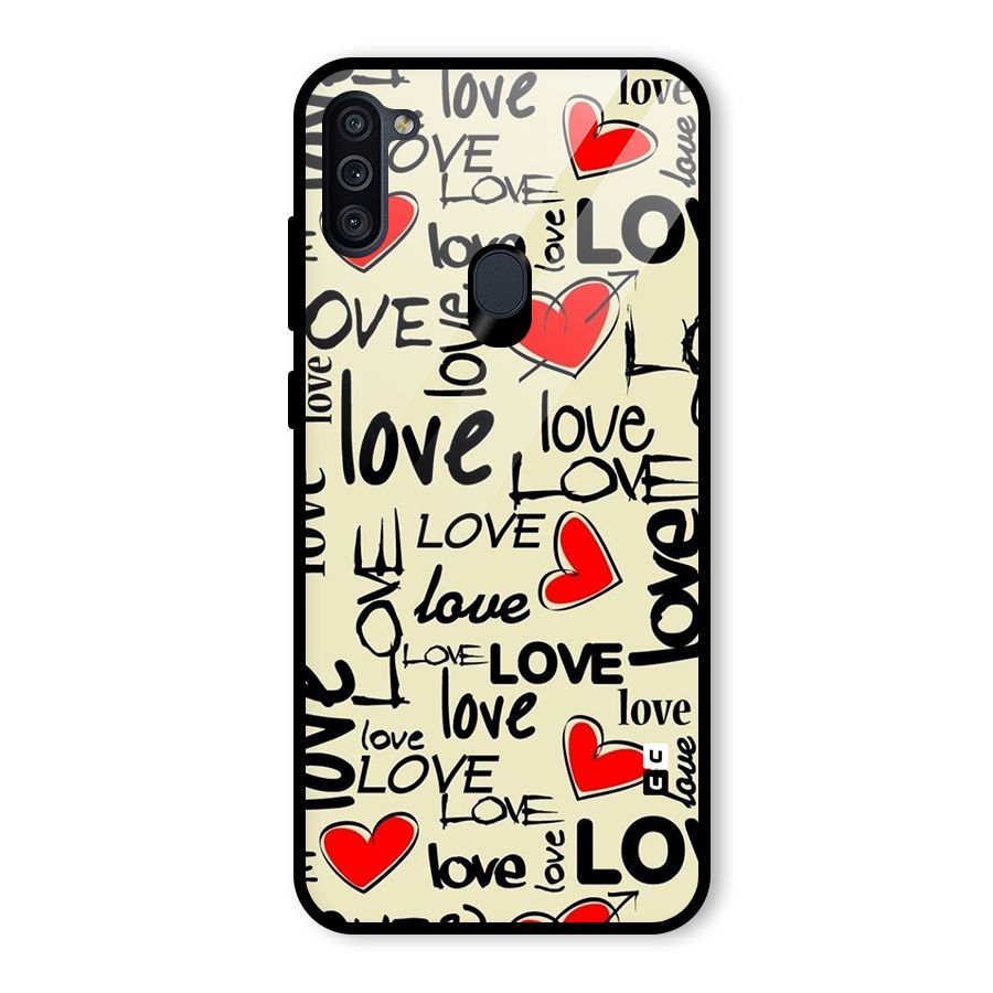 Love Hearts Pattern Glass Back Case for Galaxy M11
