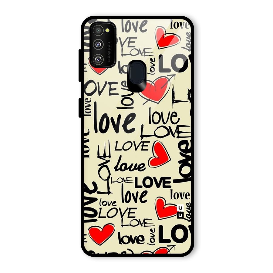 Love Hearts Pattern Glass Back Case for Galaxy M21