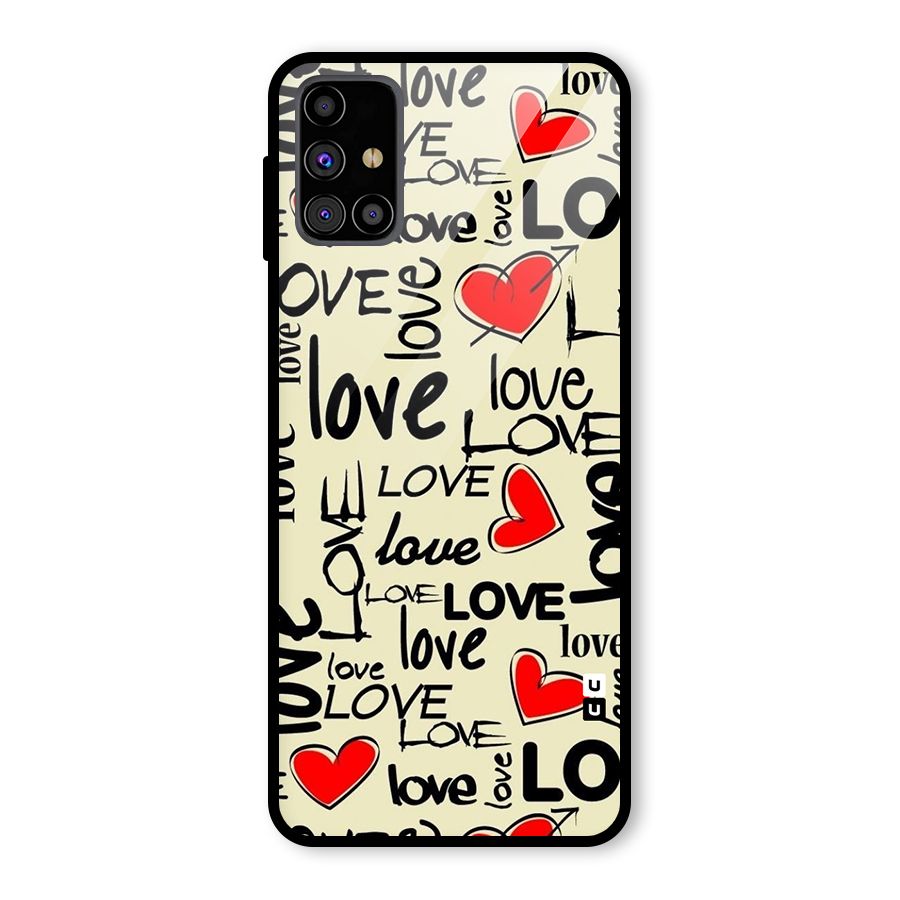 Love Hearts Pattern Glass Back Case for Galaxy M31s