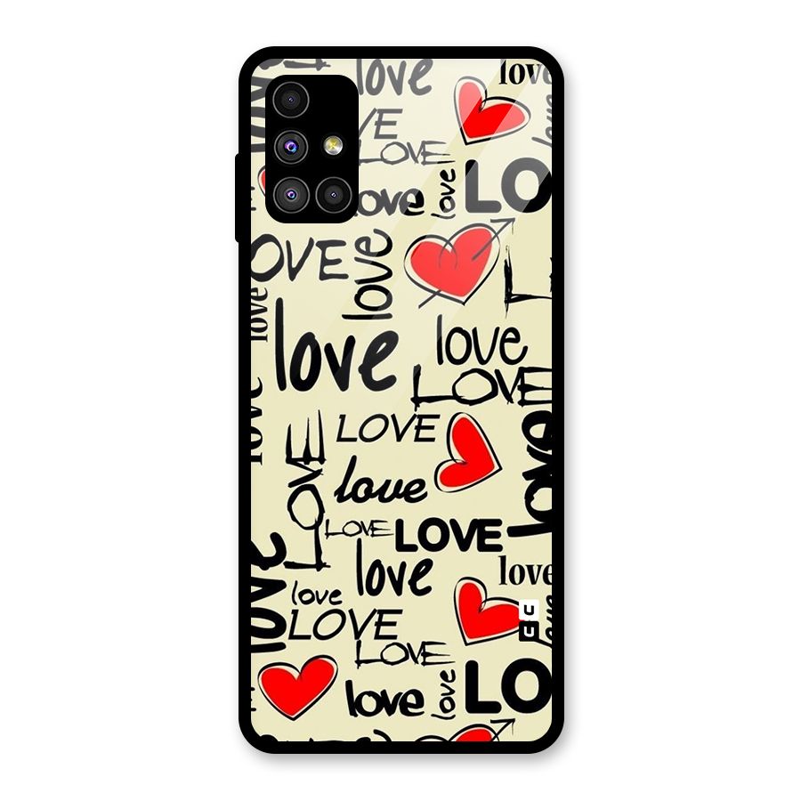 Love Hearts Pattern Glass Back Case for Galaxy M51