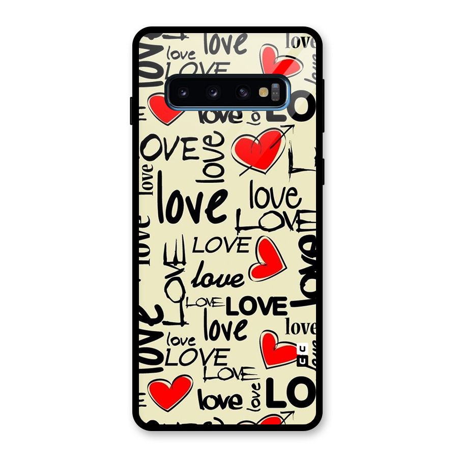 Love Hearts Pattern Glass Back Case for Galaxy S10