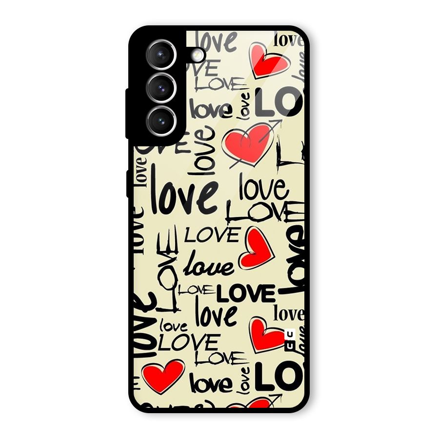 Love Hearts Pattern Glass Back Case for Galaxy S21 5G