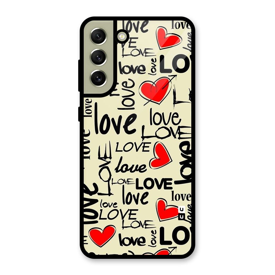 Love Hearts Pattern Glass Back Case for Galaxy S21 FE 5G