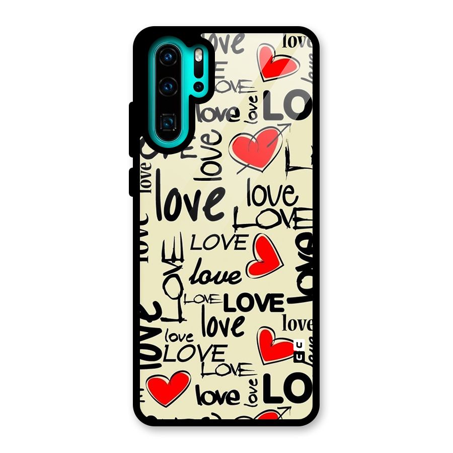 Love Hearts Pattern Glass Back Case for Huawei P30 Pro
