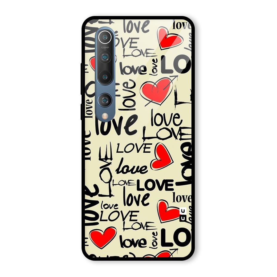 Love Hearts Pattern Glass Back Case for Mi 10