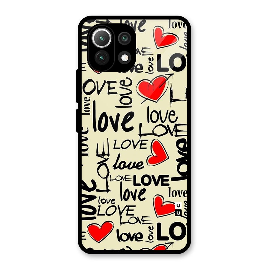 Love Hearts Pattern Glass Back Case for Mi 11 Lite
