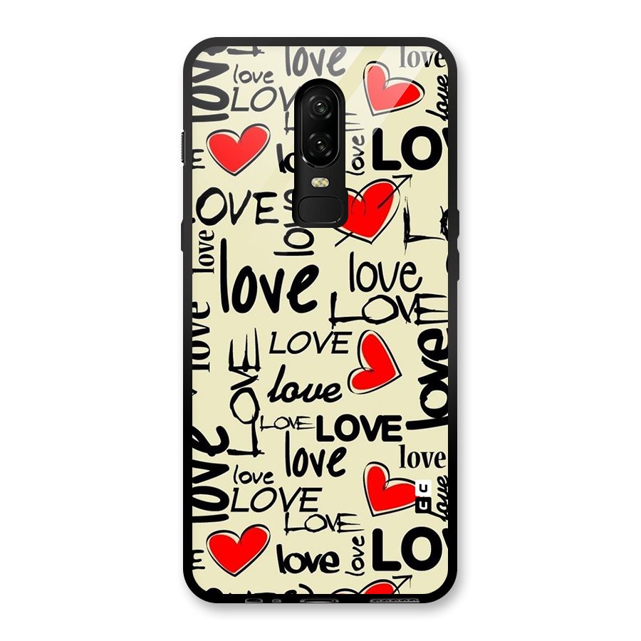 Love Hearts Pattern Glass Back Case for OnePlus 6